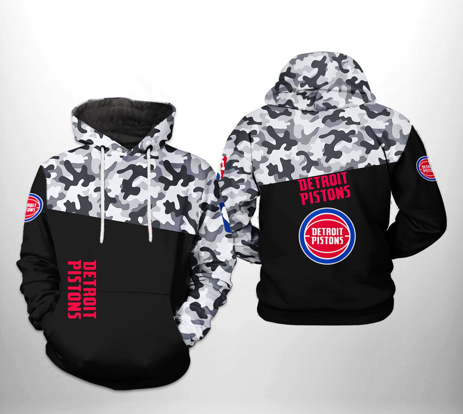 Detroit Pistons Camo Veteran Team 3D All Over Print Hoodie & Zip Hoodie