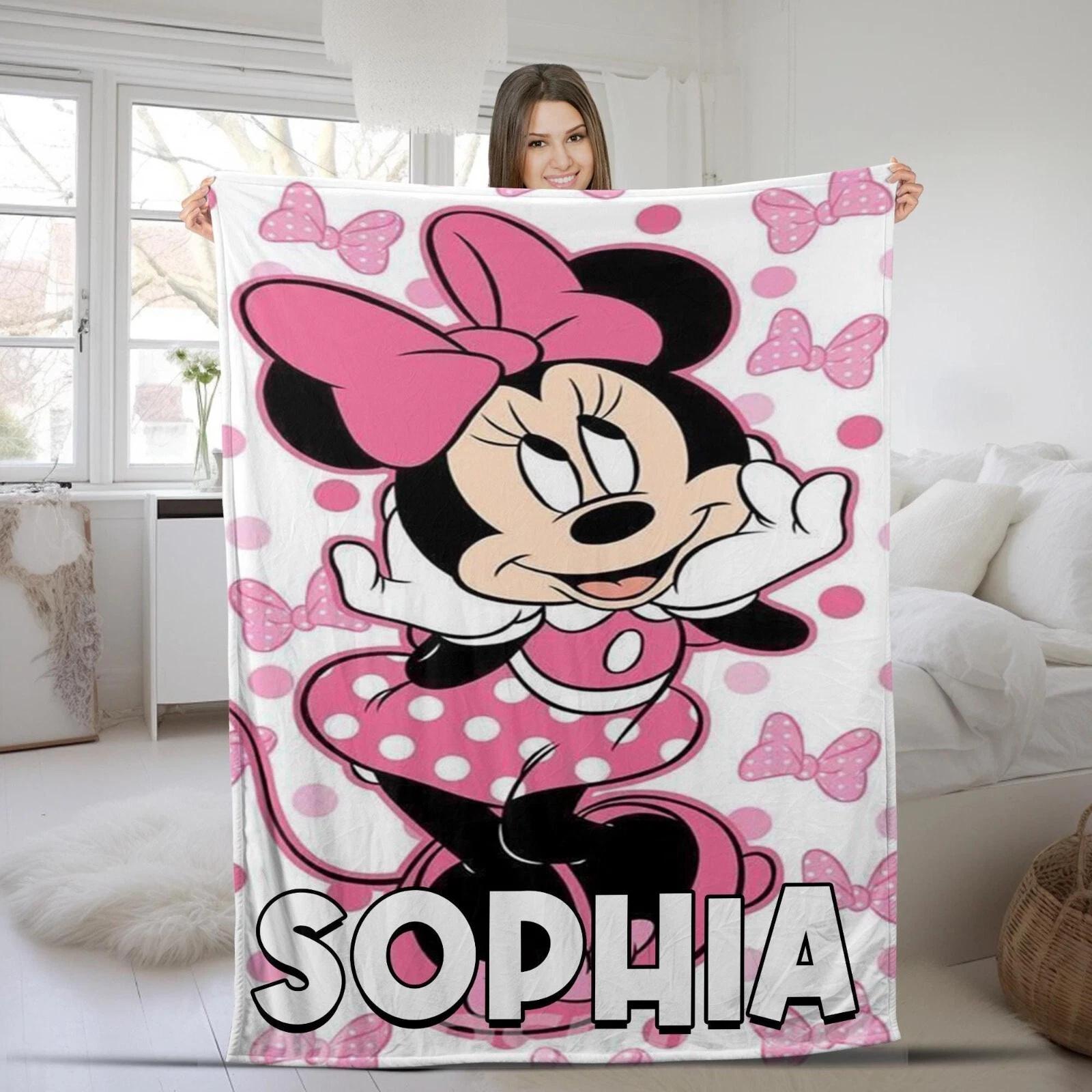 Personalized Watercolor Minnie Mouse Fleece Sherpa Blanket
