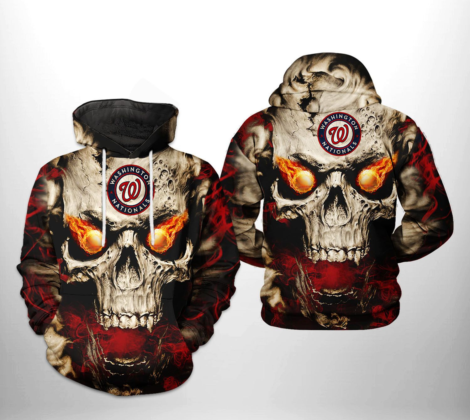 Washington Nationals MLB Skull 3D All Over Print Hoodie & Zip Hoodie