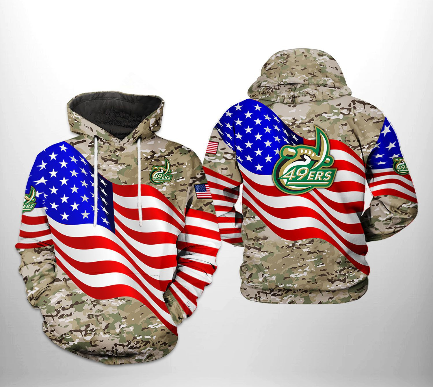 Charlotte 49ers US Flag Camo Veteran 3D All Over Print Hoodie & Zip Hoodie