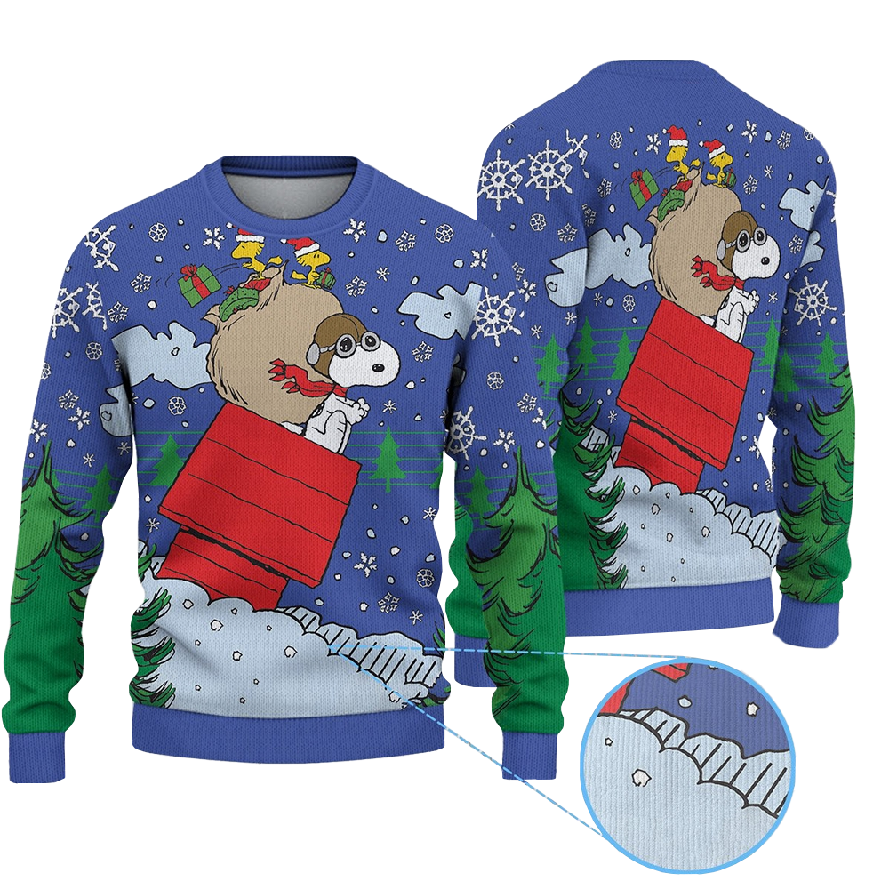 Snoopy Woodstock In Red Baron Gear Ugly Christmas Sweater 2025
