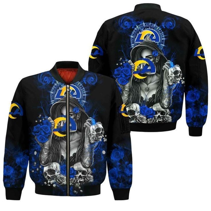 Los Angeles Rams Skull Black Blue Bomber Jacket