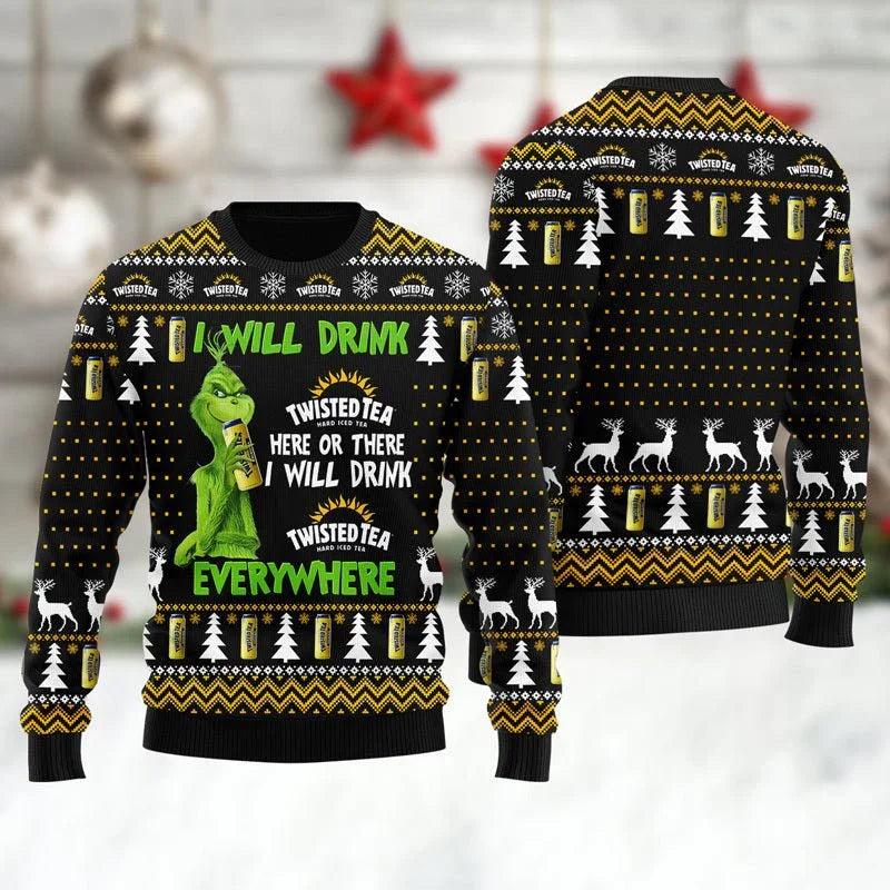 Twisted Tea Will Drink Everywhere Ugly Christmas Sweater