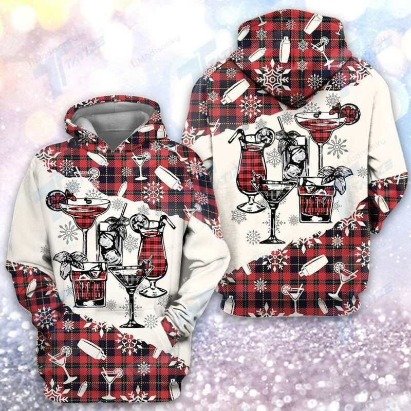 Bartender Drinks Christmas Plaid 3d Hoodie Zip Hoodie