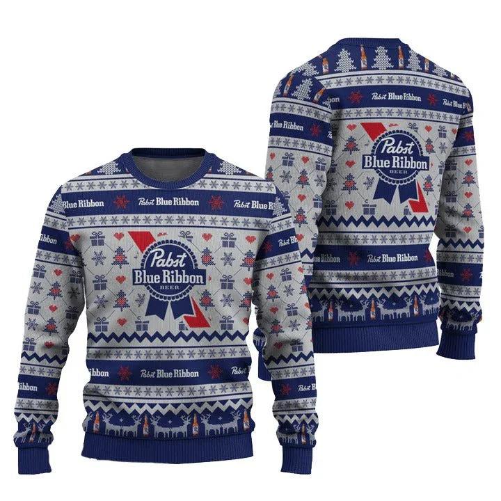 Pabst Blue Ribbon Snowing Ugly Christmas Sweater