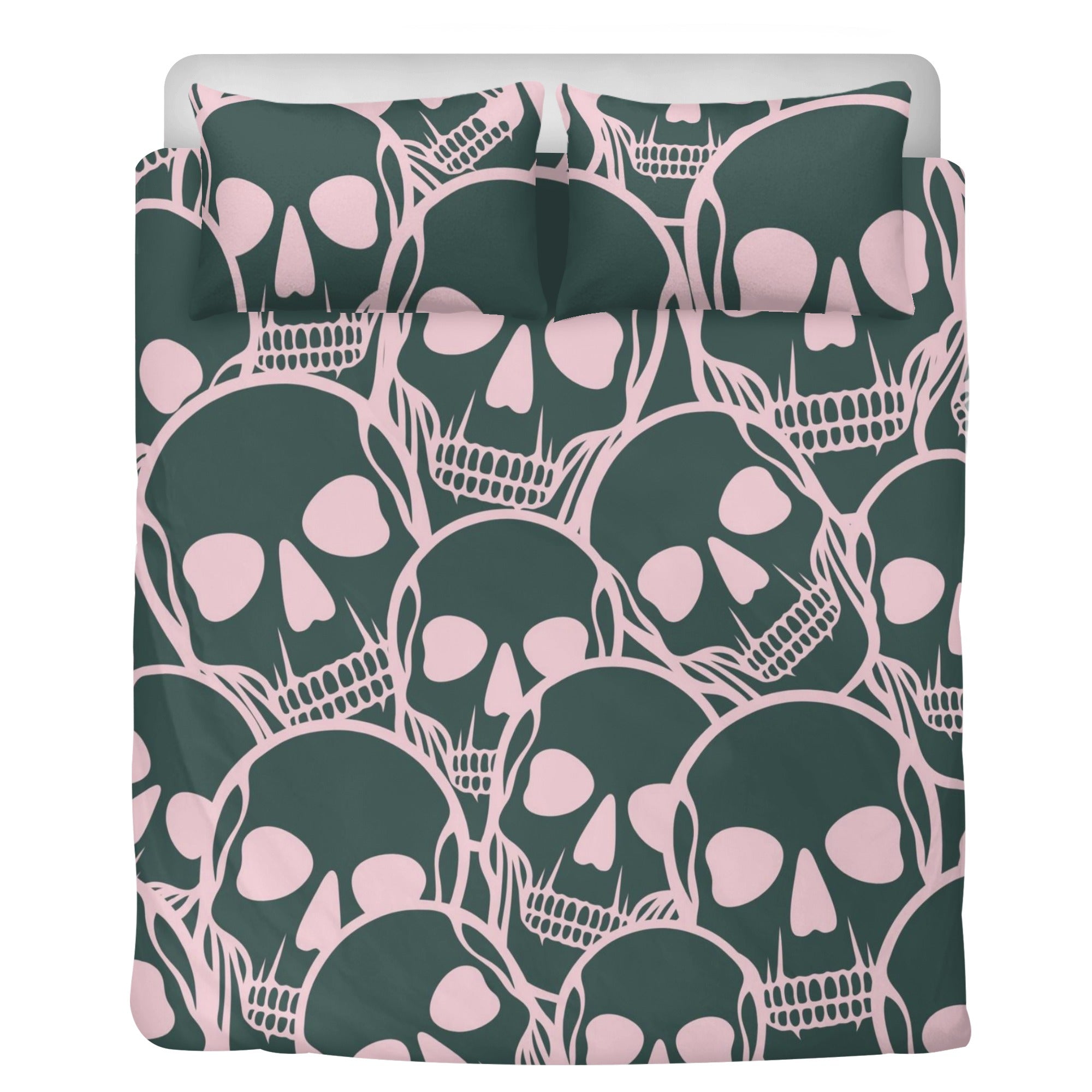 Skull Bedding Set Skull Heads Graphic Pattern Duvet Covers Pink