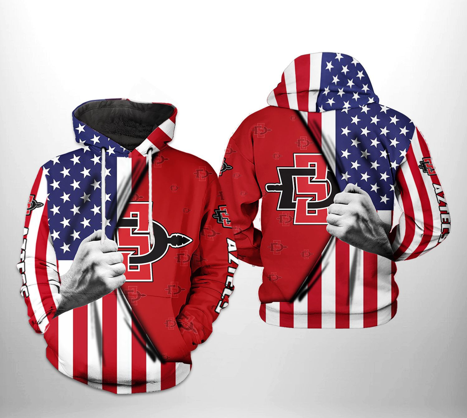 San Diego State Aztecs US Flag 3D All Over Print Hoodie & Zip Hoodie