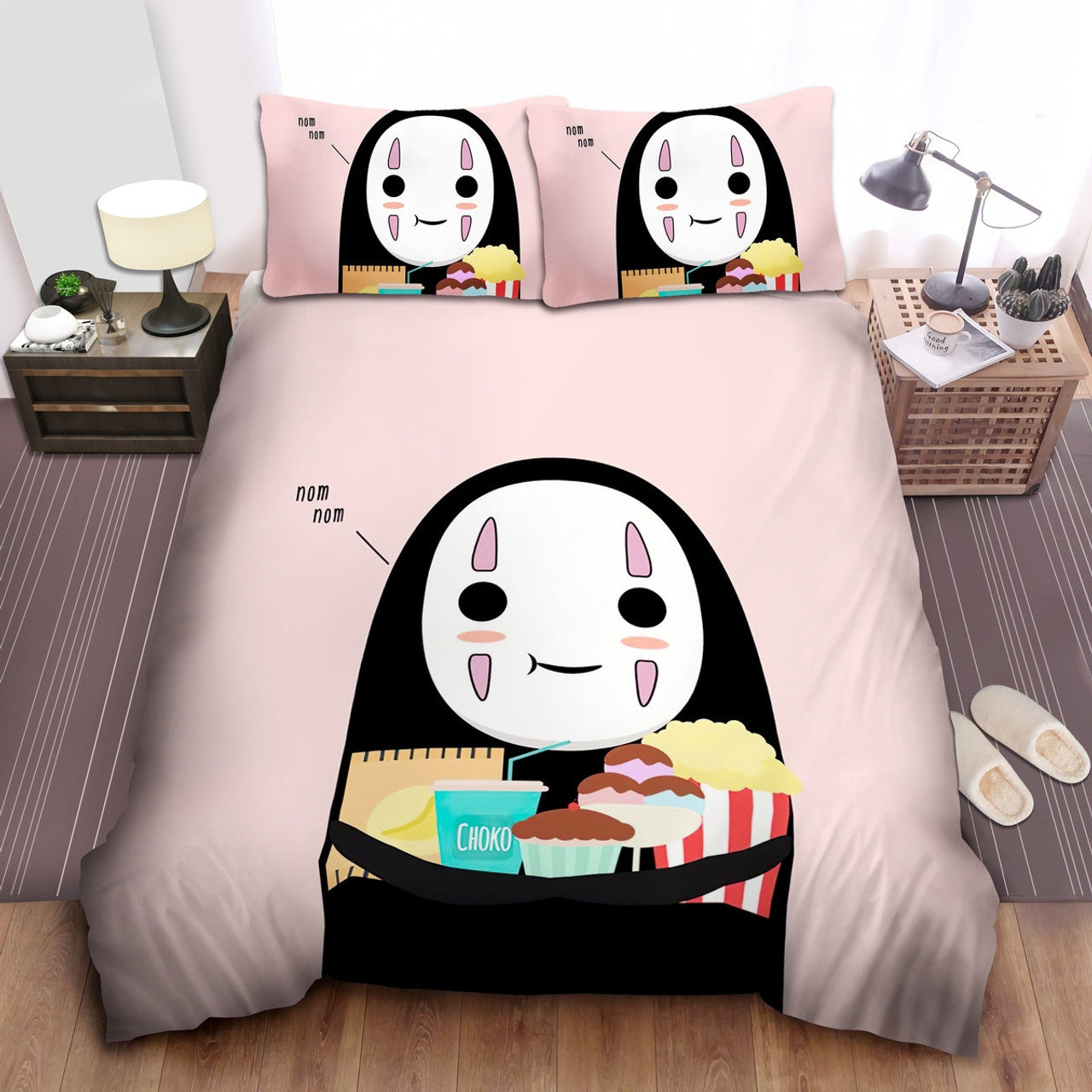 SGhibli Bedding Set Spirited Away No-Face With Junk Food Duvet Covers