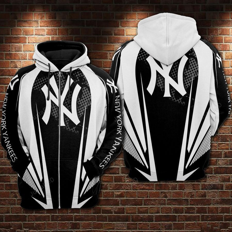 New York Yankees Football Big Logo Black White 3D All Over Print Hoodie & Zip Hoodie