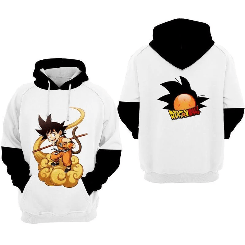 Dragon's Ball Young Goku White And Black Over Print 3d Hoodie Zip Hoodie