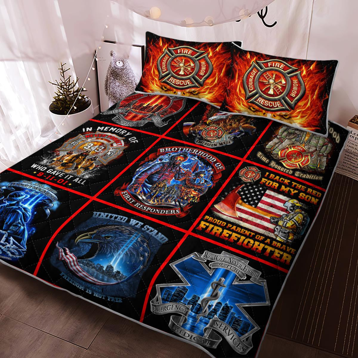 Firefighter Bedding Set Brotherhood Of Fire Responders Duvet Covers Black