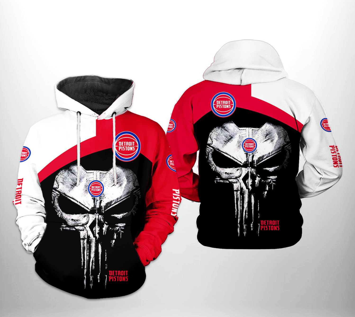 Detroit Pistons Skull Punisher Team 3D All Over Print Hoodie & Zip Hoodie