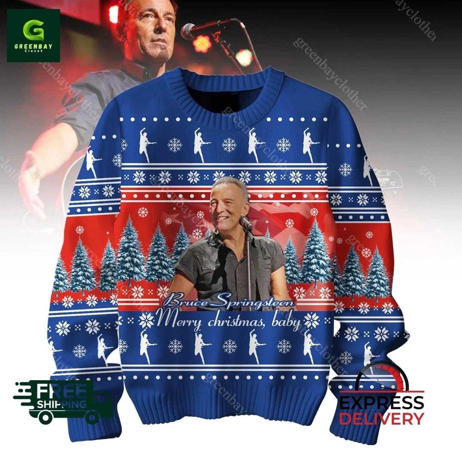 Bruce Springsteen Merry Christmas Baby Ugly Christmas Sweater