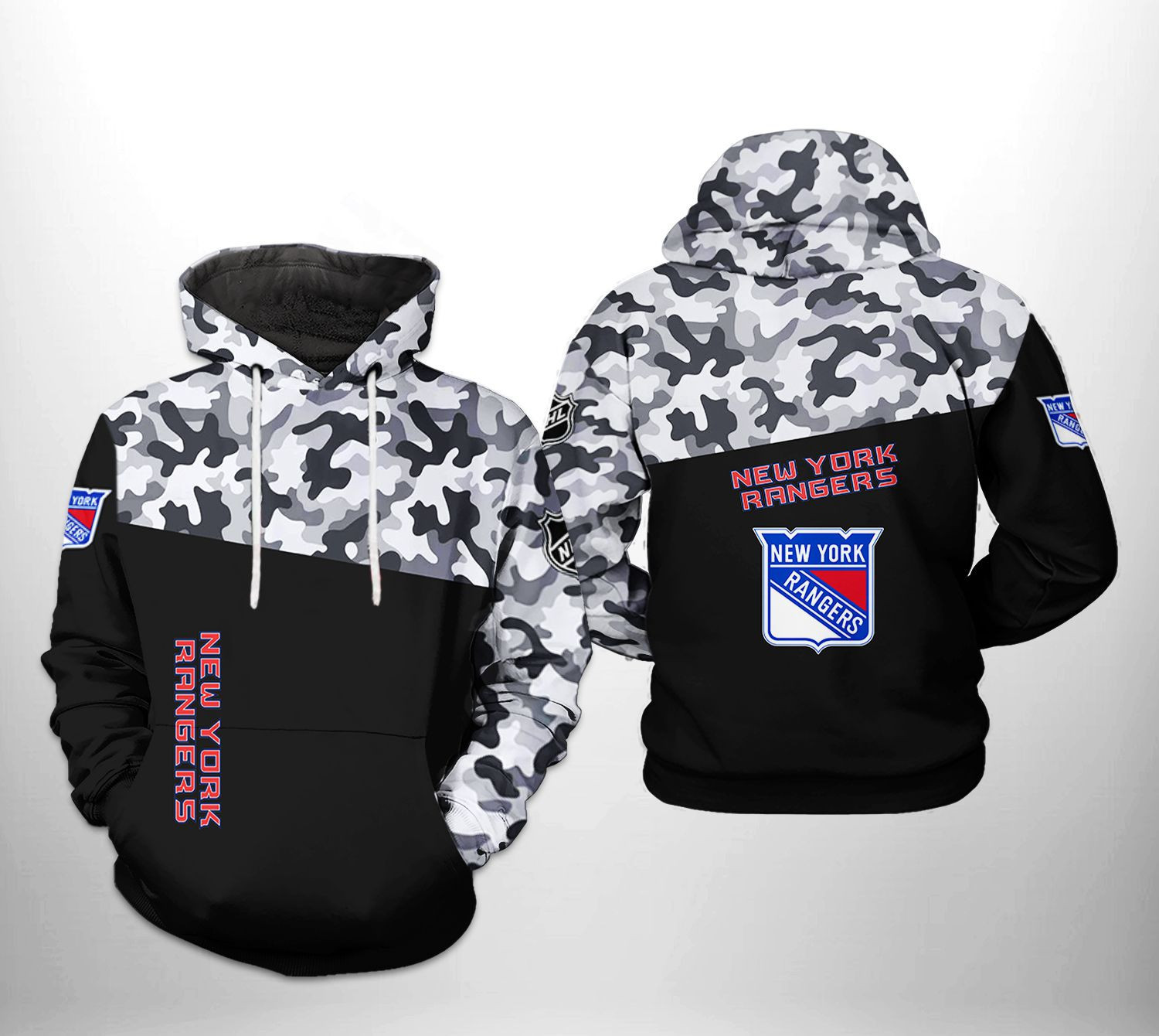 New York Rangers Camo Veteran 3D All Over Print Hoodie & Zip Hoodie