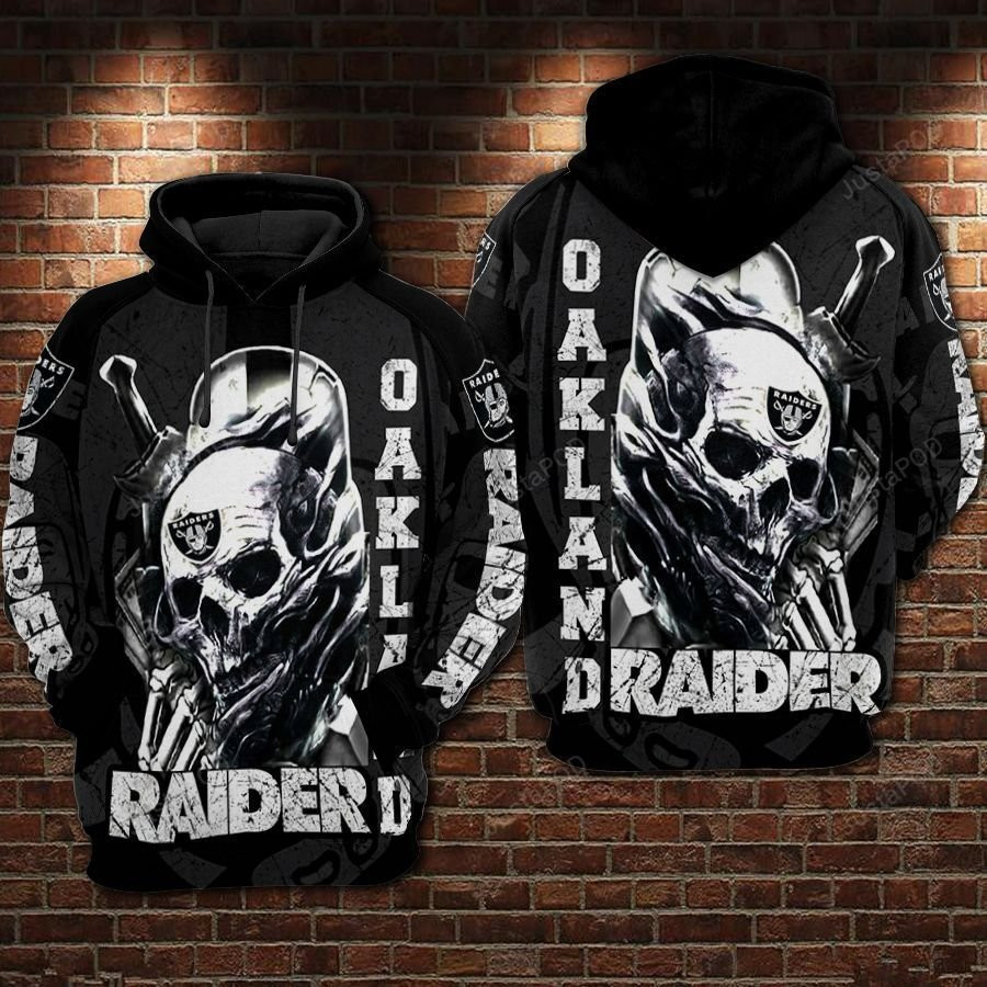 Oakland Raiders Football Skull Warrior 3D All Over Print Hoodie & Zip Hoodie