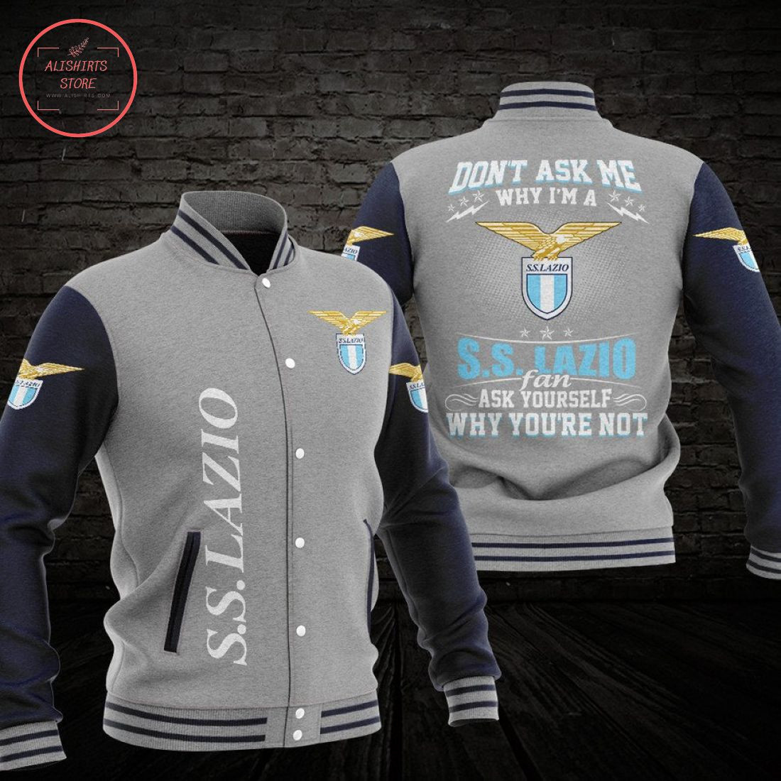 SS Lazio Grey Dark Blue Baseball Jacket