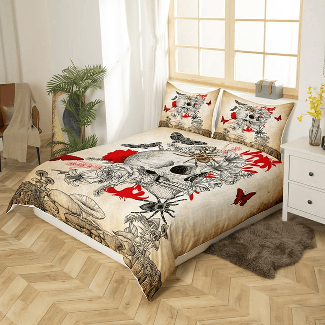 Skull Bedding Set Boho Skeleton Bones Gothic Duvet Covers