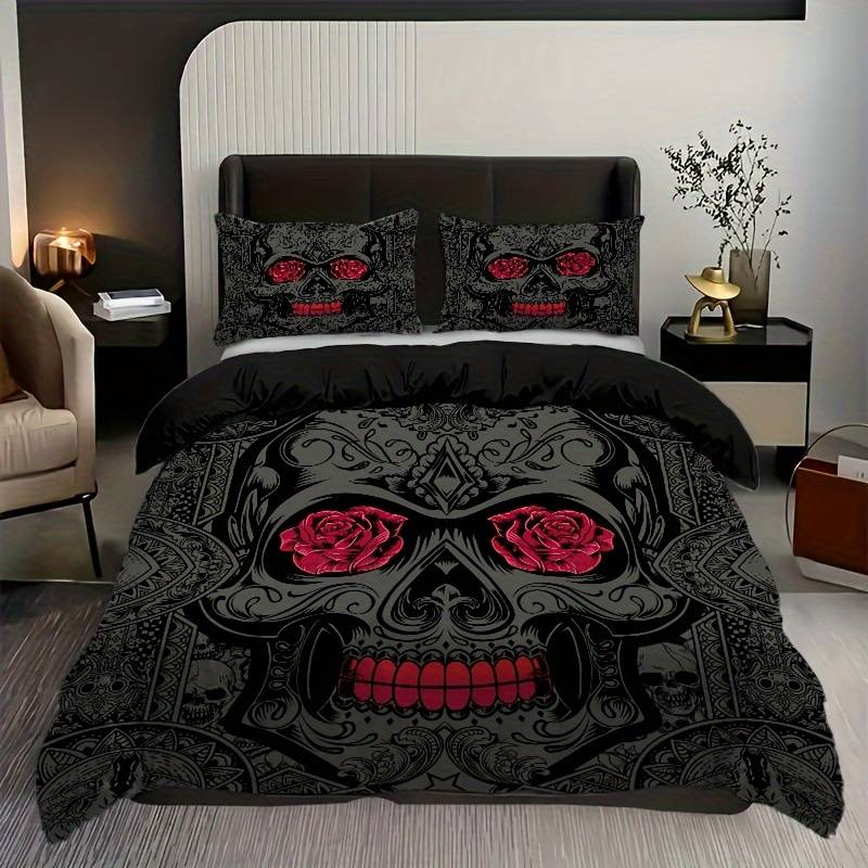 Skull Bedding Set Sugar Skull Roses Pattern Duvet Covers