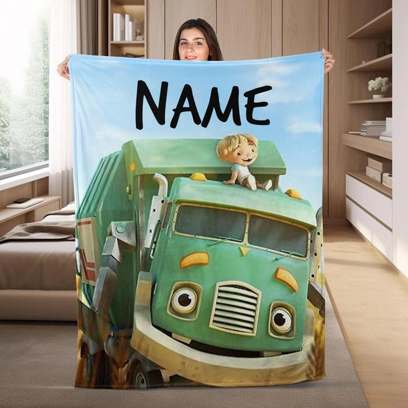 Personalized Hank And Trash Truck Trash Truck Fleece Sherpa Blanket