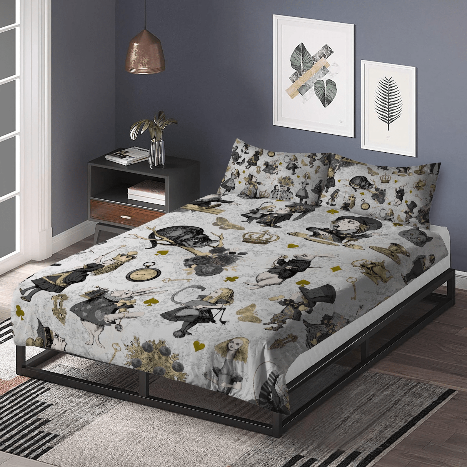 Alice In Wonderland Bedding Set Vintage Alice And Characters Pattern Duvet Covers