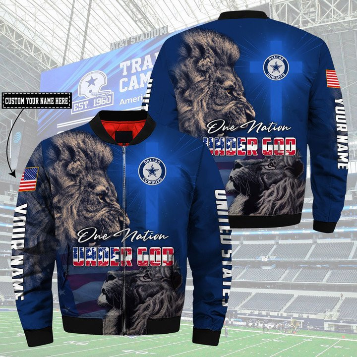 Cowboys Custom Name One Nation Under God Bomber Jacket V6