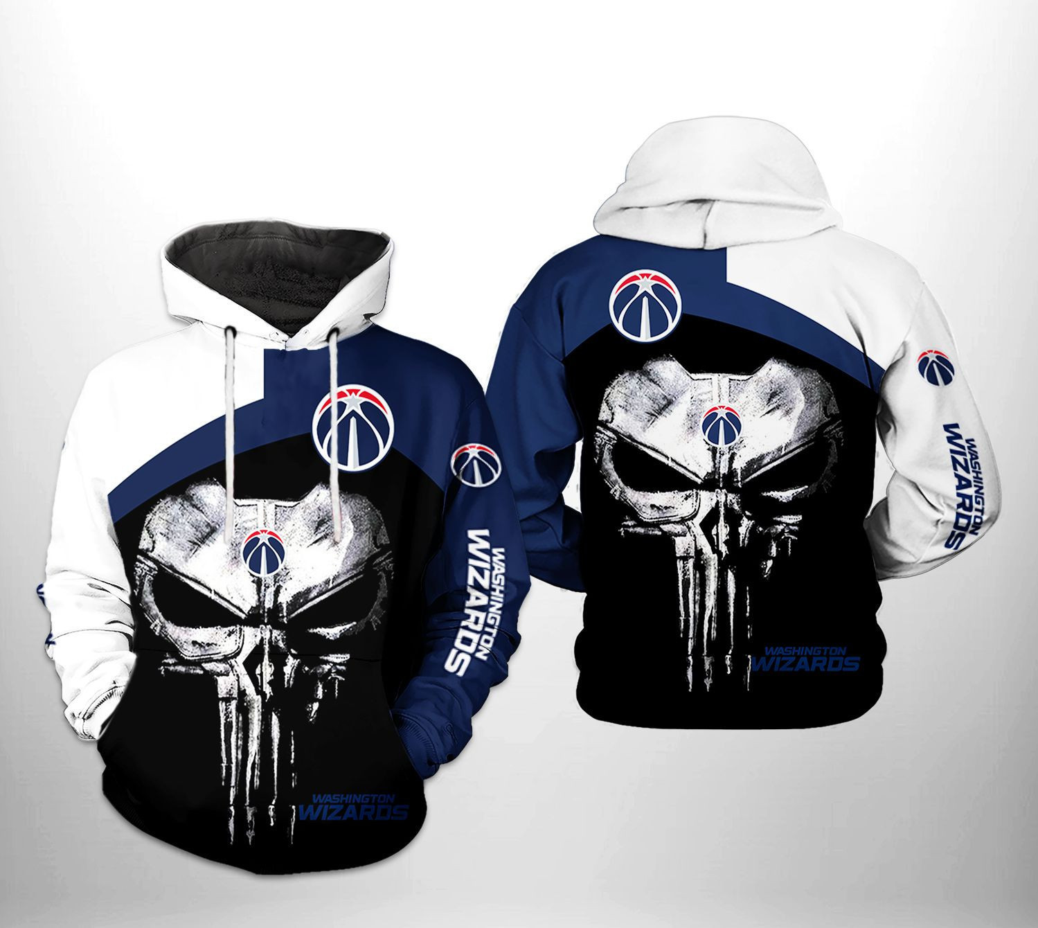 Washington Wizards Skull Punisher Team 3D All Over Print Hoodie & Zip Hoodie