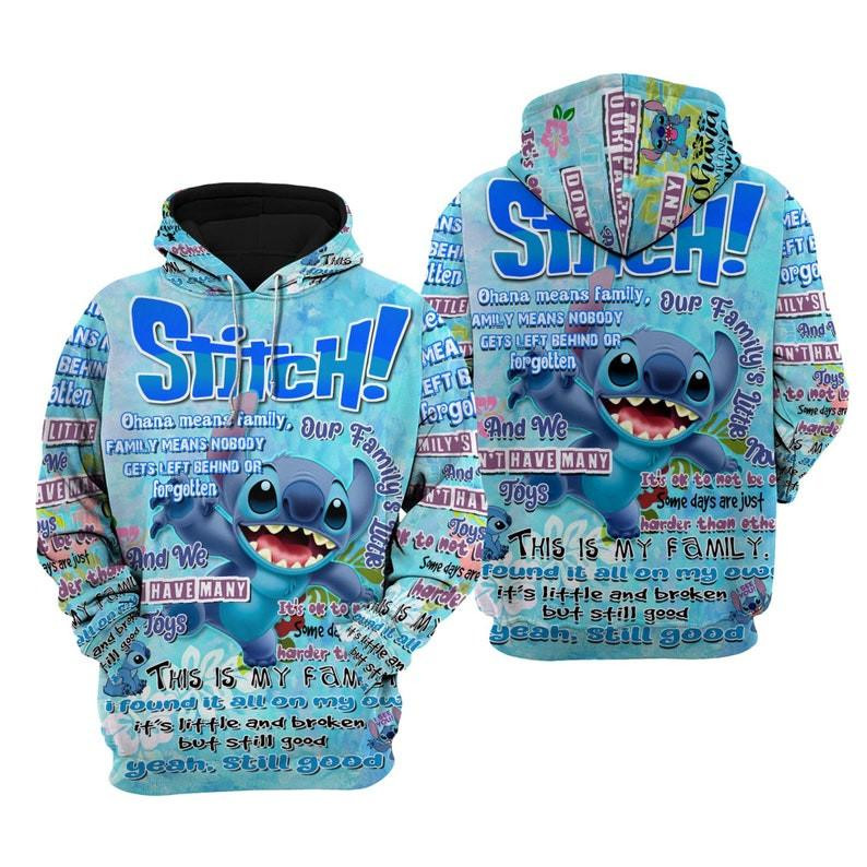 Lilo And Stitch Cartoon, Quotes, Stitch Ohana Punk Words Pattern All Over Print Hoodie, Zip Hoodie