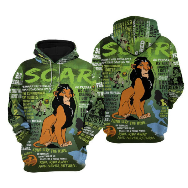 Scar Lion King Words Pattern Cartoon Graphic Outfits Aop Hoodie, Zip Hoodie 2840