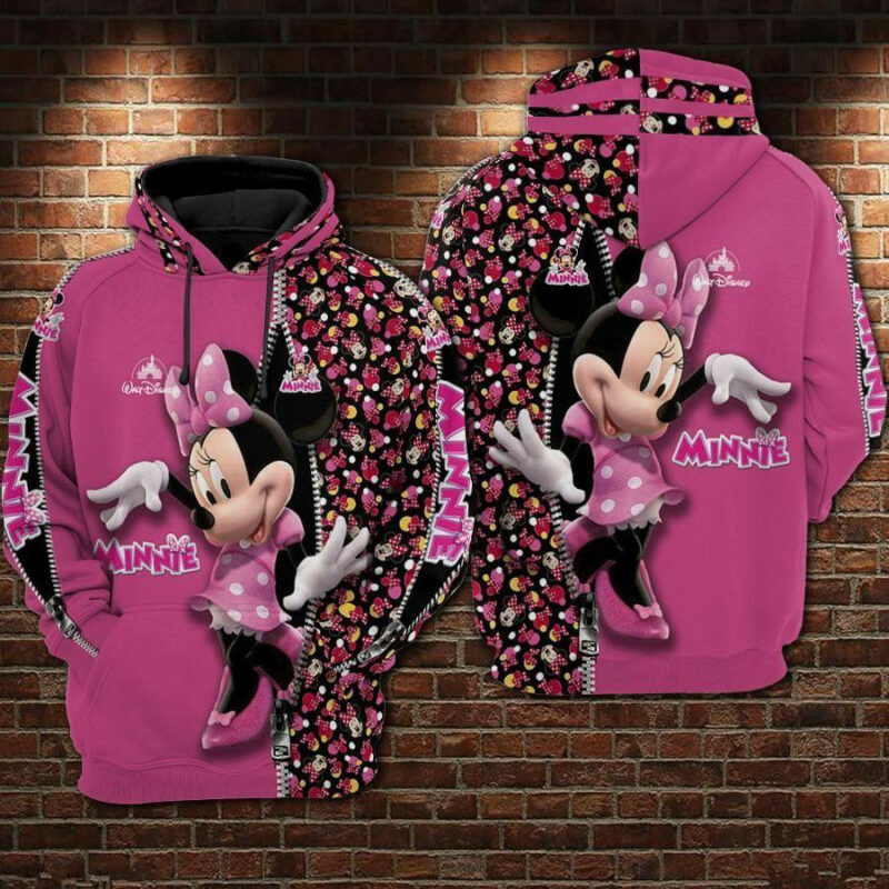 Minnie Face Pattern Zipper Pink 3d Hoodie Zip Hoodie