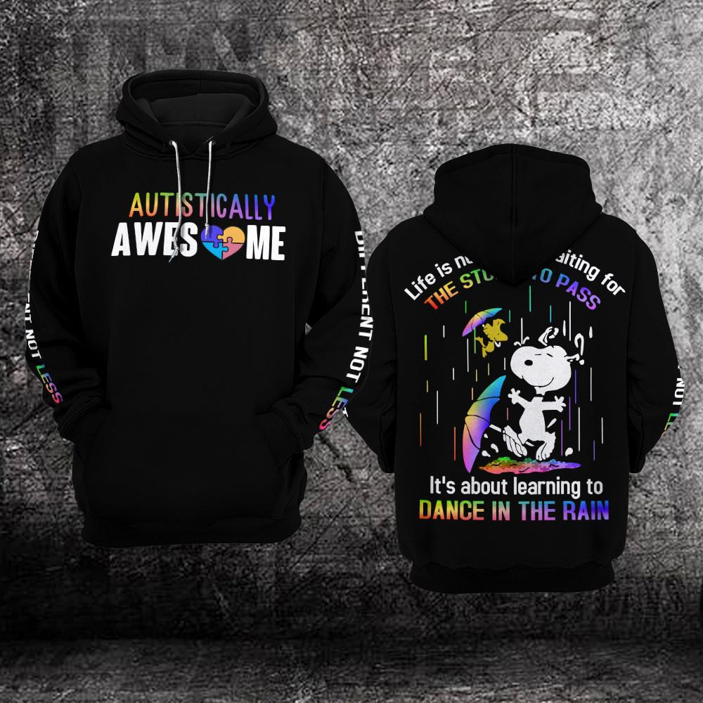 Snoopy The Peanuts Autism Awareness, Life Is Not About Waiting For The Storm To Pass All Over Print Hoodie