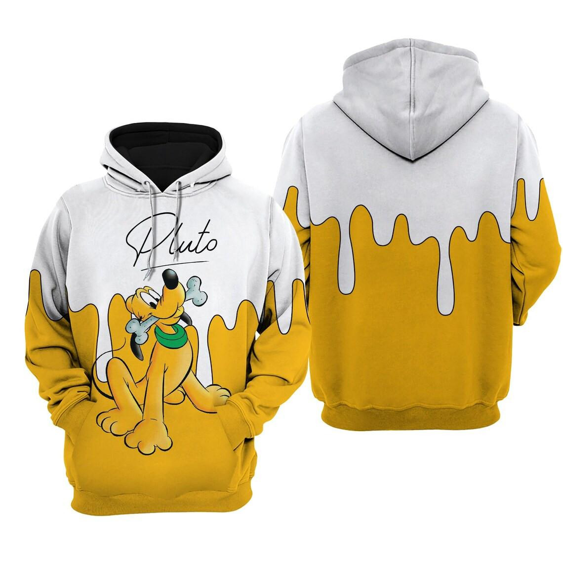 Pluto Dog Yellow Paint Fan Gift, Pluto Dog Yellow Paint Gift, Cartoon Graphic Outfits Aop Hoodie