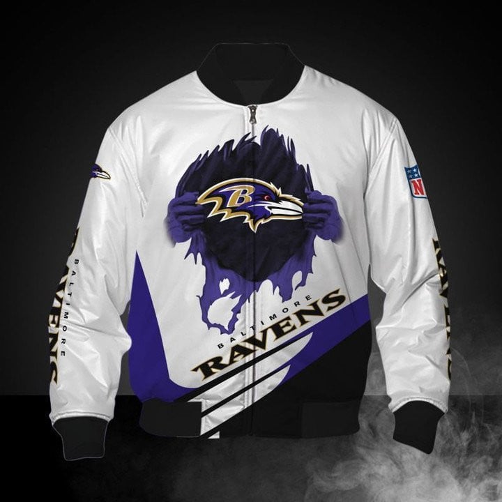 Baltimore Ravens White Purple Bomber Jacket