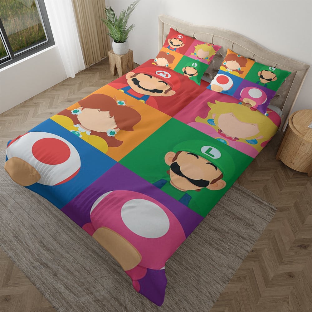 Mario Bedding Set Mario And Other Characters Silhouette Duvet Covers