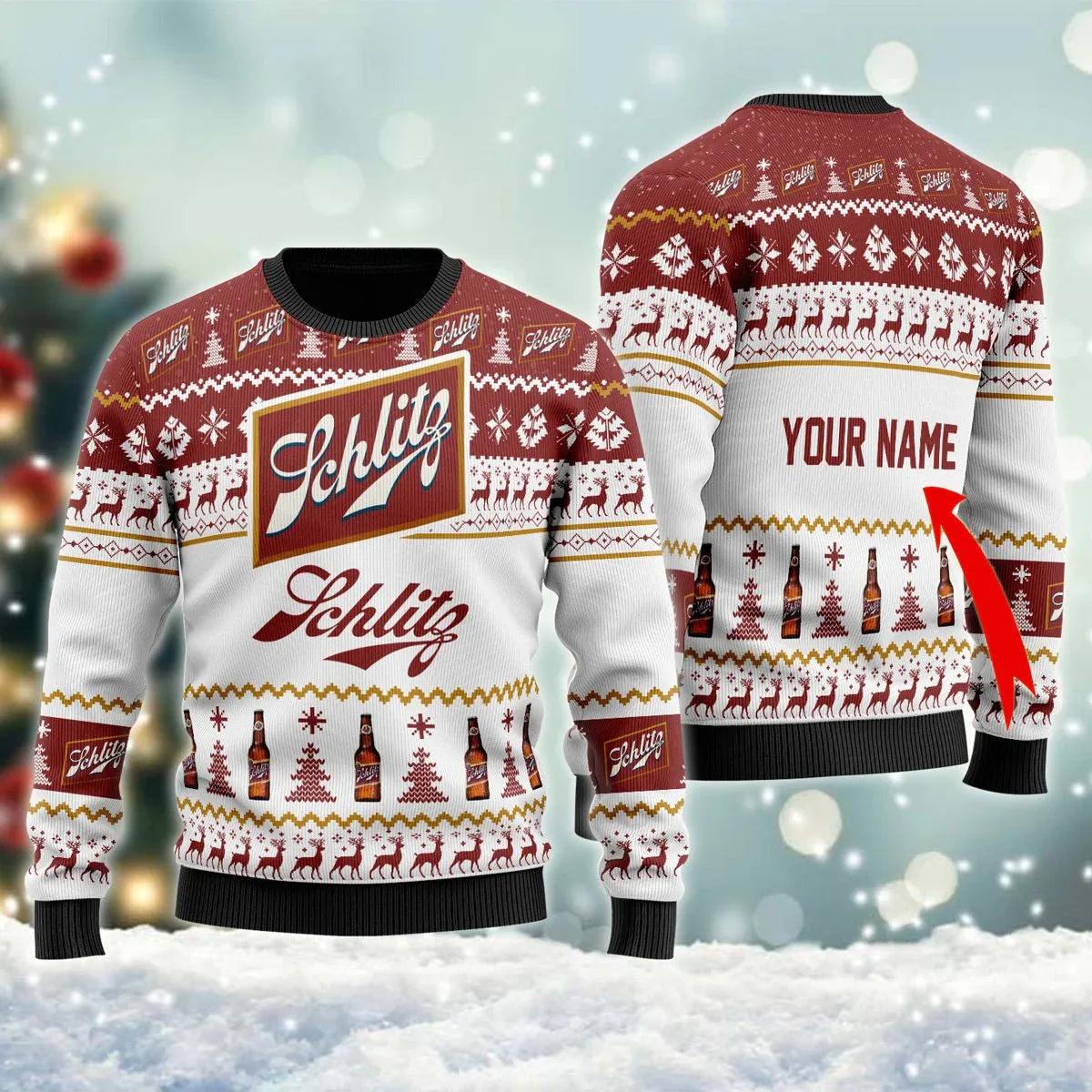 Personalized Schlitz Beer Ugly Christmas Sweater