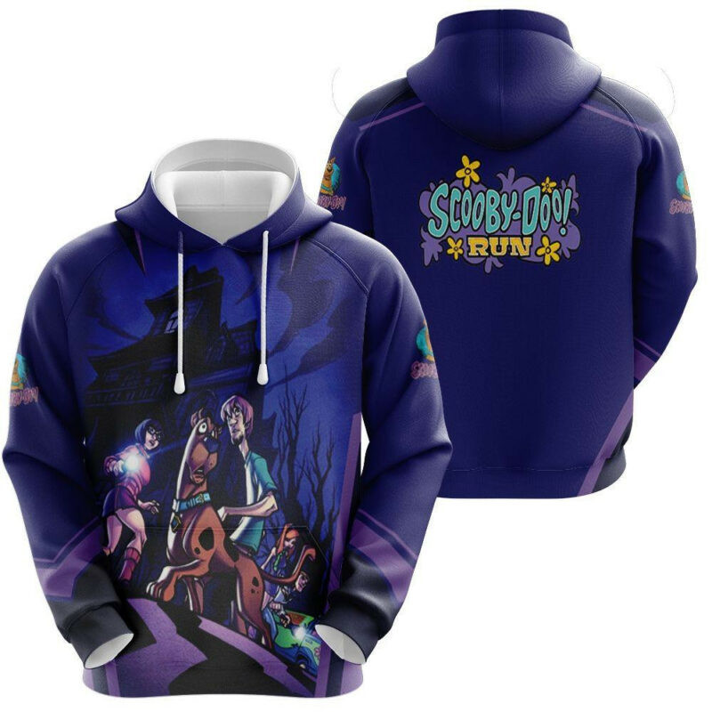 Scooby Doo Run Night Mansion Halloween Horror Castle Blue 3d Hoodie Zip Hoodie