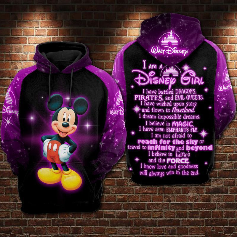 Mickey Mouse I Am A Girl Purple Over Print 3d Hoodie Zip Hoodie