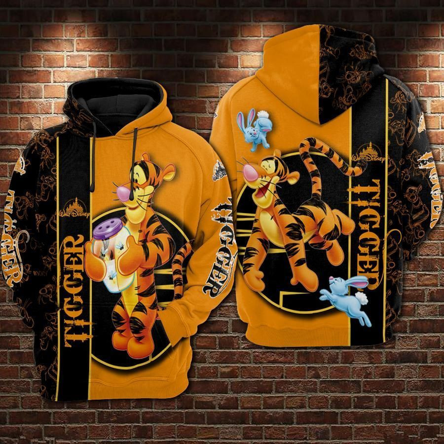Tigger Cartoon Winnie The Pooh Movies Over Print 3d Hoodie Zip Hoodie 723