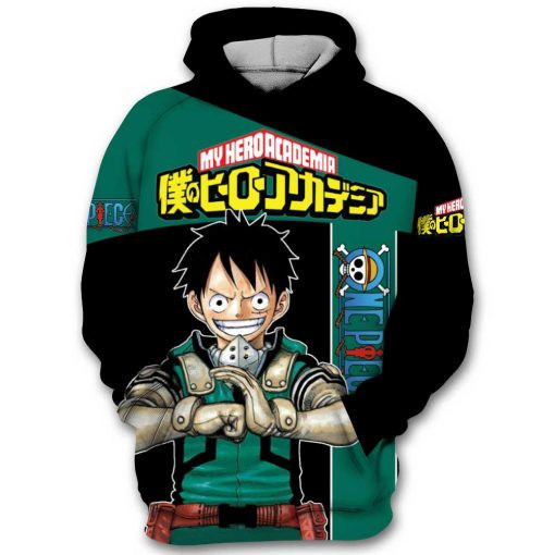 Deku Izuku Midoriya My Hero Academia Monkey D.luffy Straw Hat One Piece 3D All Over Print Hoodie & Zip Hoodie