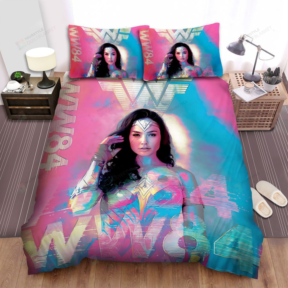 Wonder Woman Bedding Set DC Wonder Woman 1984 Movie Beauty Face Poster Duvet Covers Pink