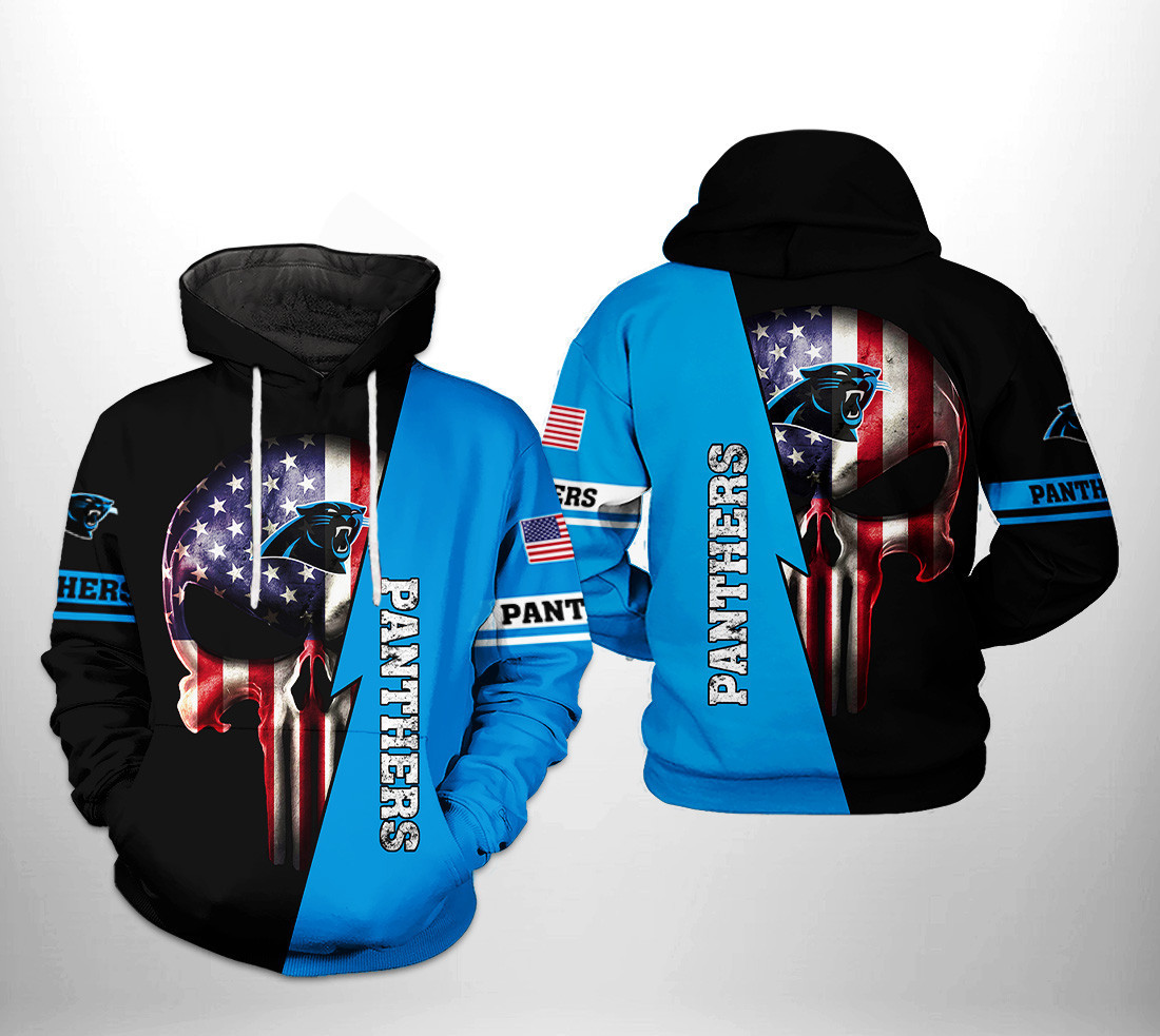 Carolina Panthers US Flag Skull Team 3D All Over Print Hoodie & Zip Hoodie