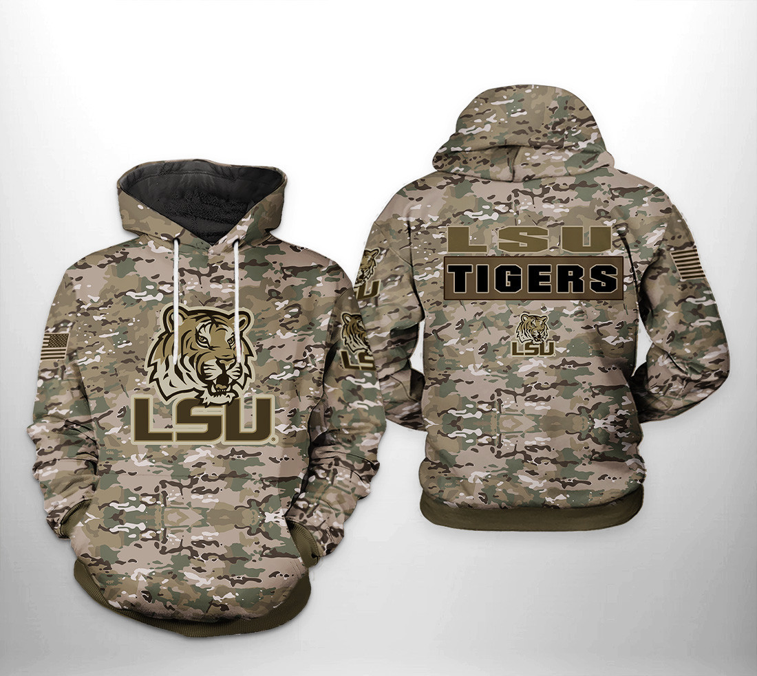 LSU Tigers Camo Veteran 3D All Over Print Hoodie & Zip Hoodie