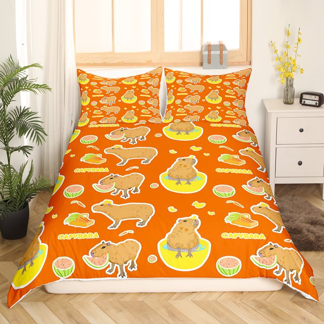 Funny Bedding Set Cute Funny All Poses Capybara Sticker Duvet Covers