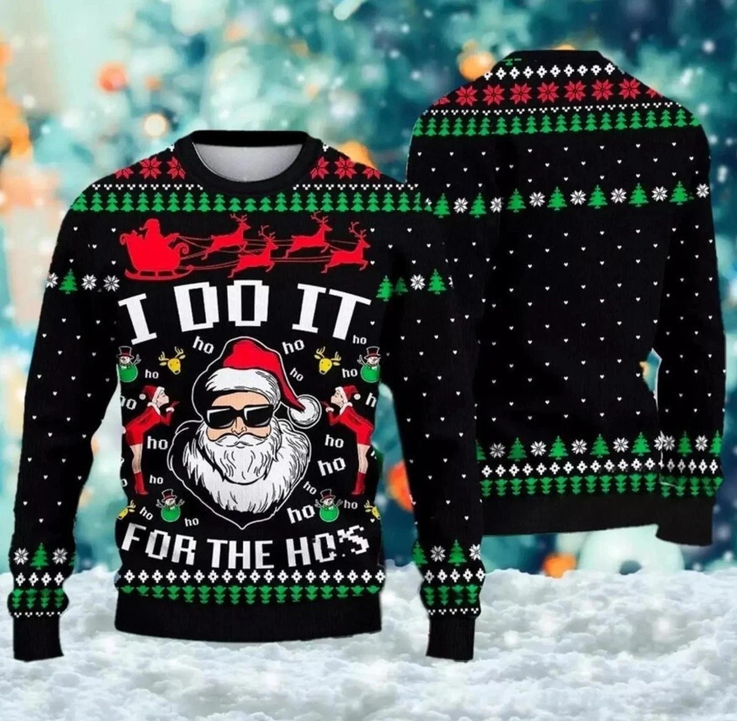Santa Claus I Do It For The Hos Ugly Christmas Sweater