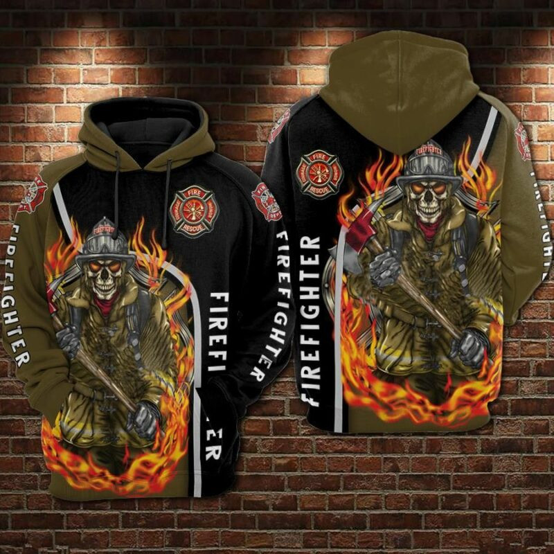 Firefighter Over Print 3d Hoodie Zip Hoodie