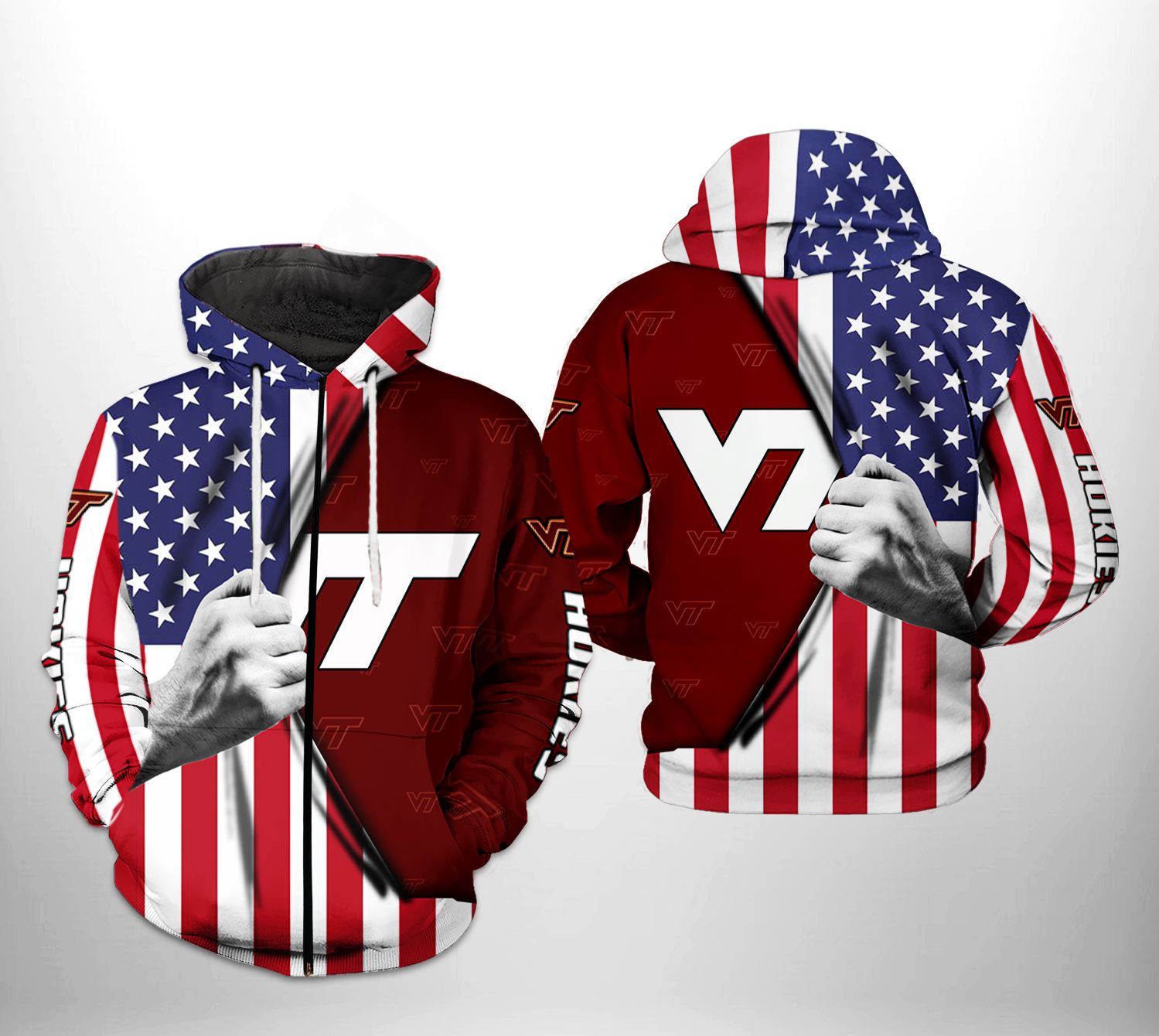 Virginia Tech Hokies US Flag 3D All Over Print Hoodie & Zip Hoodie