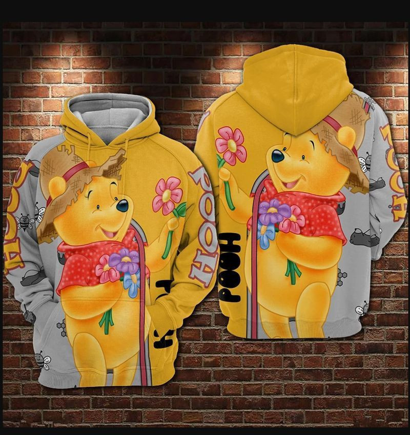 Pooh With Flowers Winnie The Pooh Over Print 3d Hoodie Zip Hoodie