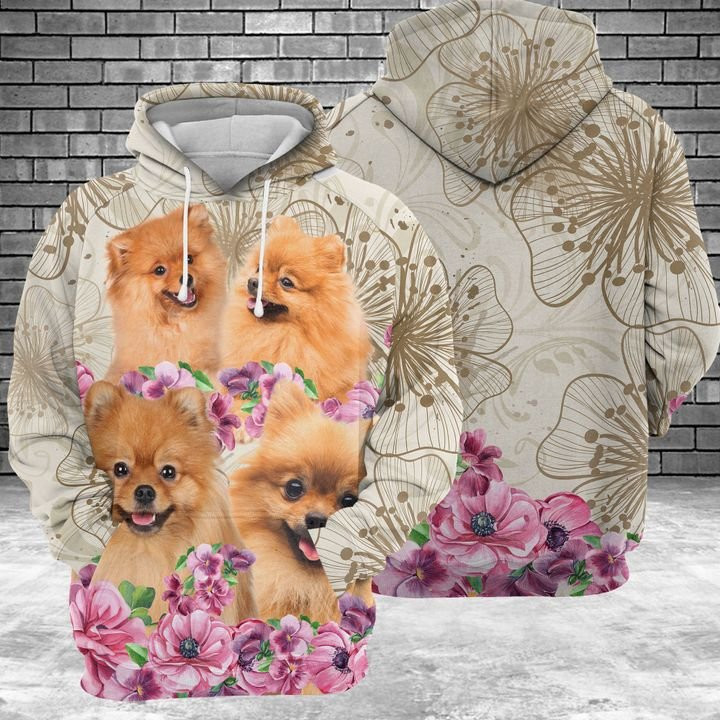 Pomeranian Flower 3D All Over Print Hoodie & Zip Hoodie