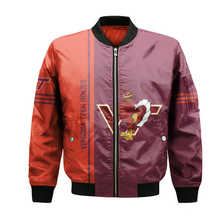 Virginia Tech Hokies Custom Text Number Maroon Orange Bomber Jacket