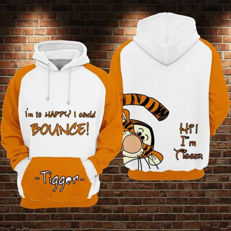 Winnie The Pooh Tigger I'm So Happy Bounce Over Print 3d Hoodie Zip Hoodie