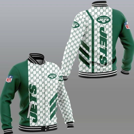 New York Jets White Green Baseball Jacket V2